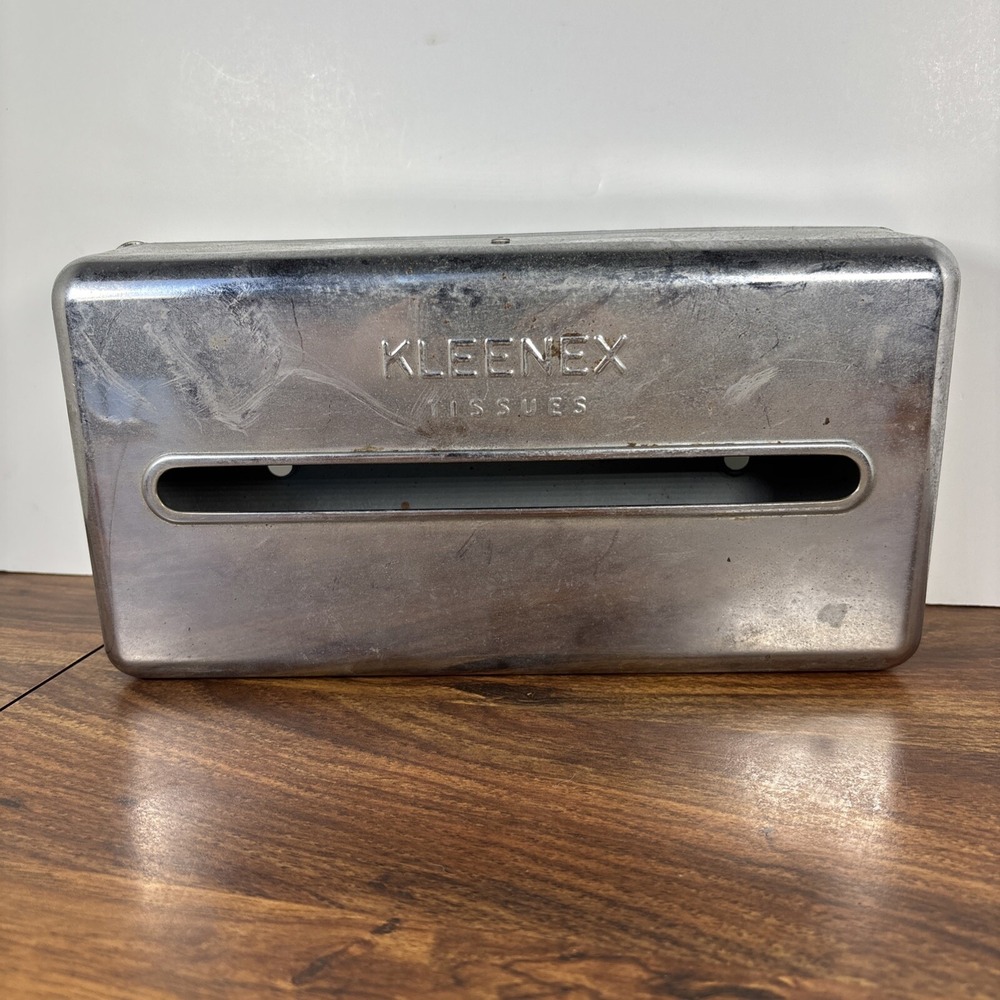 Chrome Kleenex Tissue Dispenser Metal Box Holder MCM Wall Car‎ Mount Vtg NO KEY
